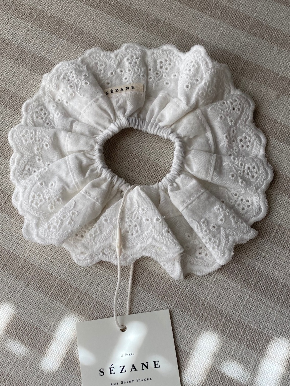 Sezane White Eyelet Lace Maxi Hair Tie NWT